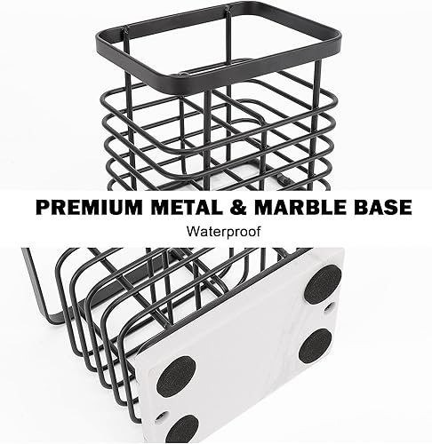 Miniatura 4 de HarJue Soporte para cepillos de dientes, lujoso soporte de metal para pasta de dientes para baño, diseño calado de múltiples ranuras, accesorio de