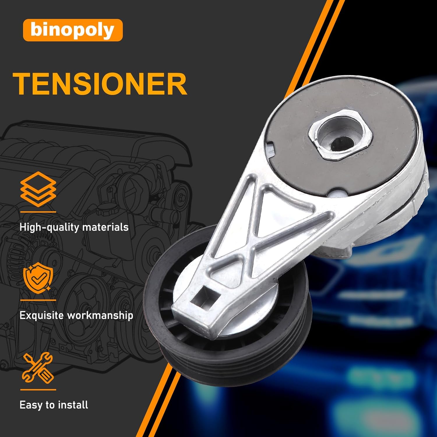 binopoly 38104 Drive Belt Tensioner Assembly With Pulley For 97-09 Buick Rendezvous/Terraza Chevy Malibu/Equinox/Venture Pontiac G6/Grand Am/Aztek/Montana/Torrent OE# 12563083 24507667 89241 419-104