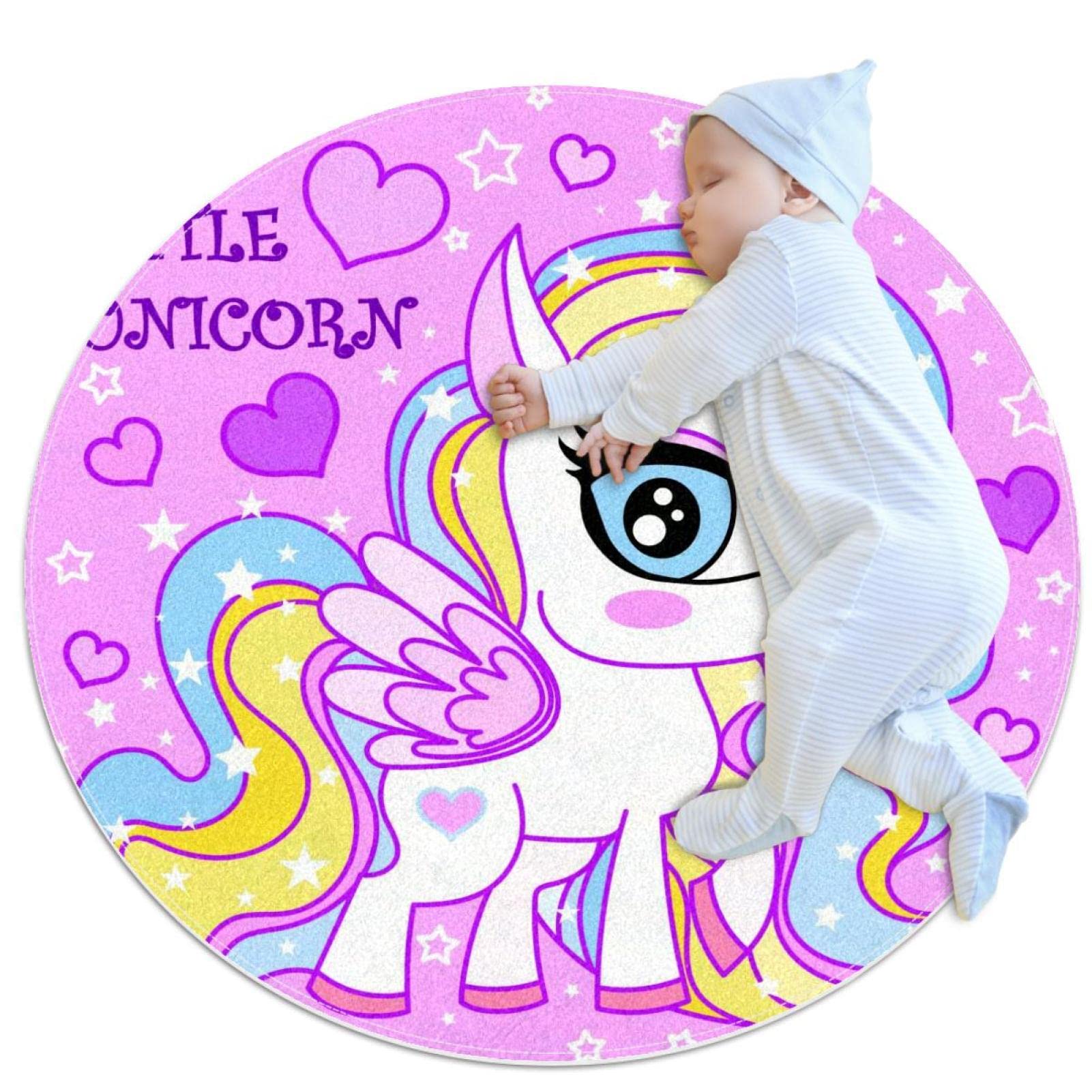 Tapis de salle de bain licorne rond 1m antidérapant pour chambre enfant