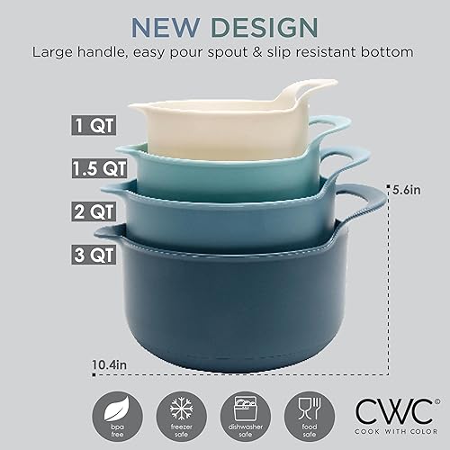 Vista 136 de COOK WITH COLOR Nesting - Juego de cuencos de plástico para mezclar con boquillas y asas, color rosa, 4 piezas antideslizantes