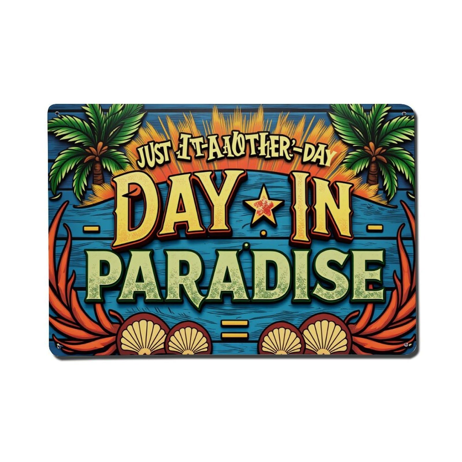 Tropical Palm Tree Sun Shell Tin Sign Vintage Metal Poster, Home Bar Garage Man Cave Cafe Indoor & Outdoor Wall Decoration 8x12Inches