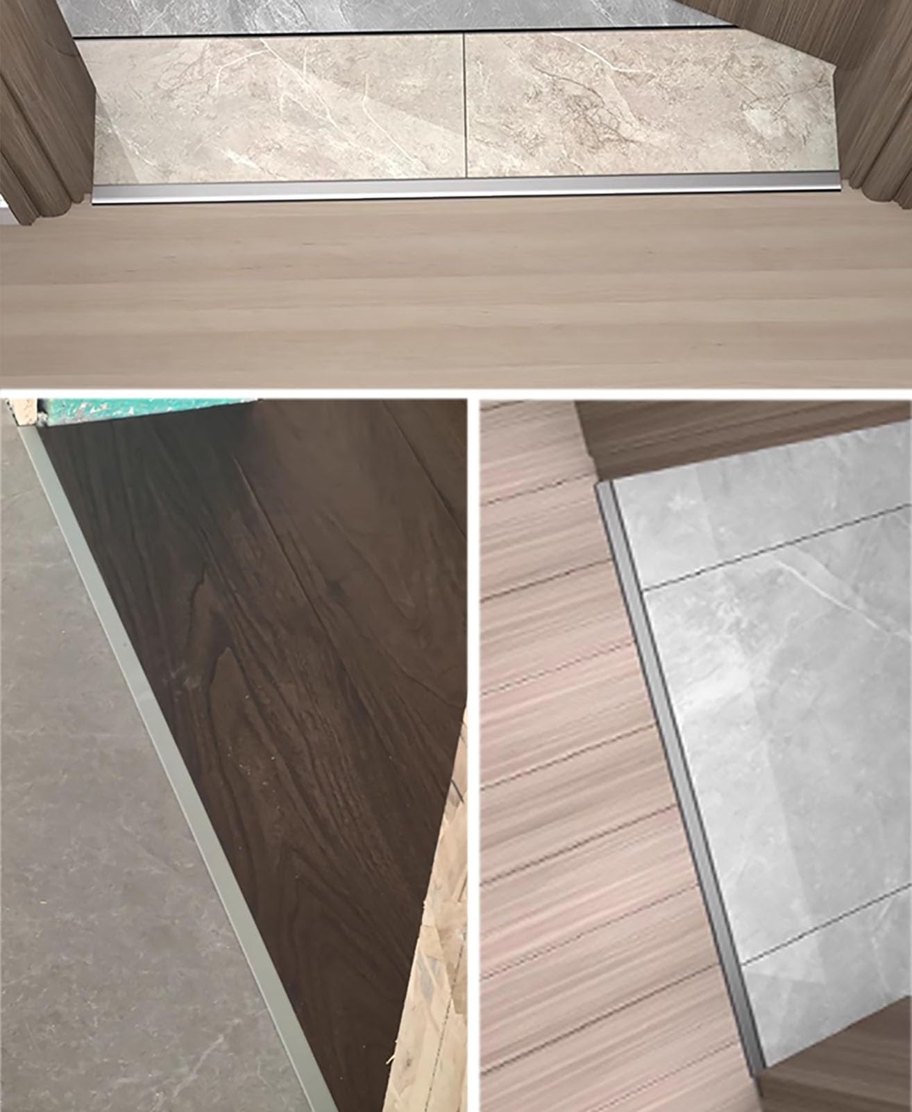Bordi per pavimenti in marmo Coprigiunto piatto impermeabile a forma di T for bagno, for fessure tra pavimenti in laminato e vinile, 3 pezzi(Black,0.9m(35in) x3)