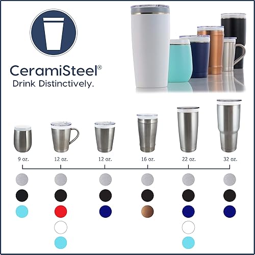 Miniatura 4 de CeramiSteel Taza de viaje de cerámica para café (22 onzas), borde de cerámica y revestimiento interior en vaso de acero inoxidable aislado, acabado
