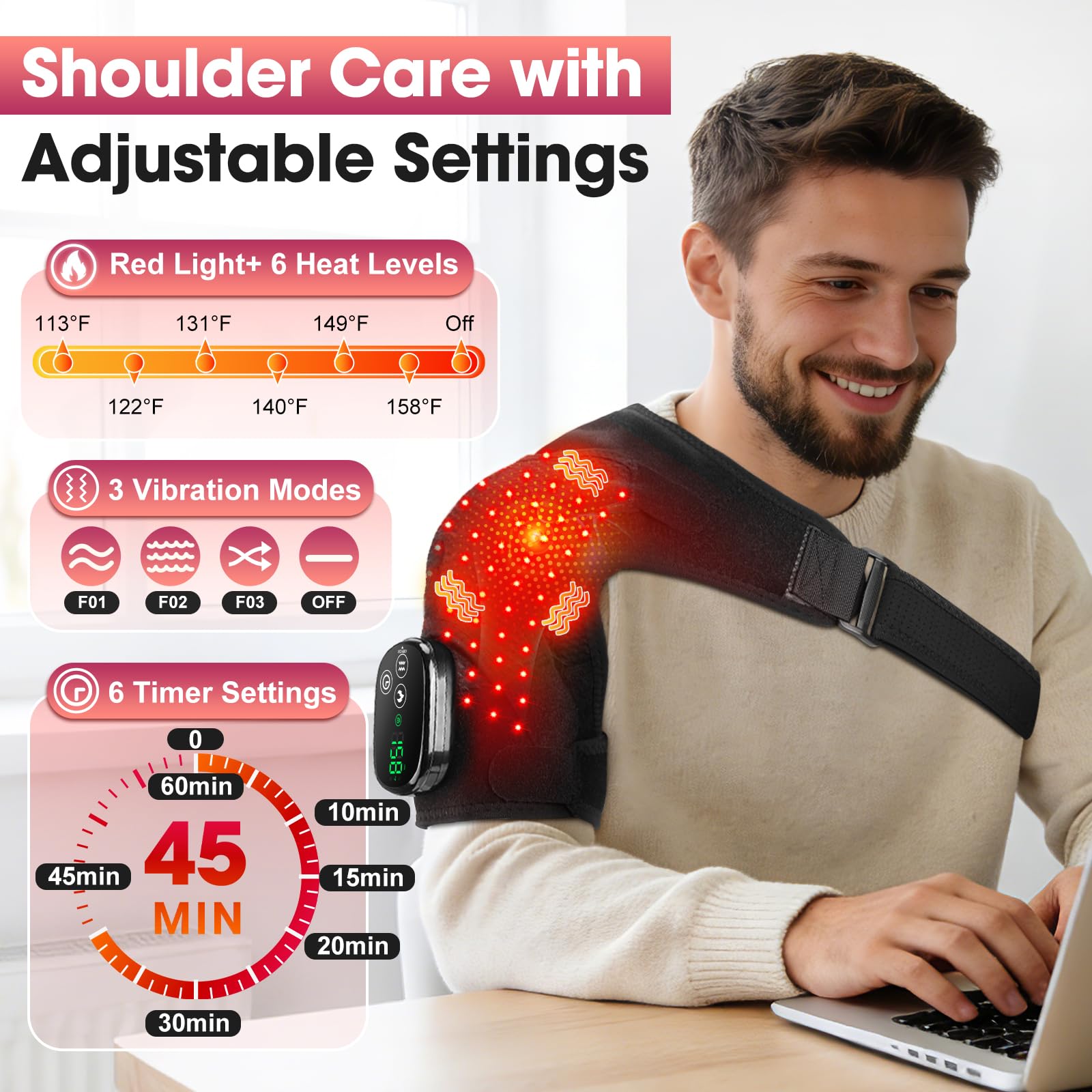 Schultermassage Gerät mit Wärme Kabellos 6 Heizstufen 5 Timer 3 Vibration | Schulter Massagegerät Kabellos Beheizte Schulterbandage mit 5000mAh, Schulterwärmer, Geschenk für Vater Mutter
