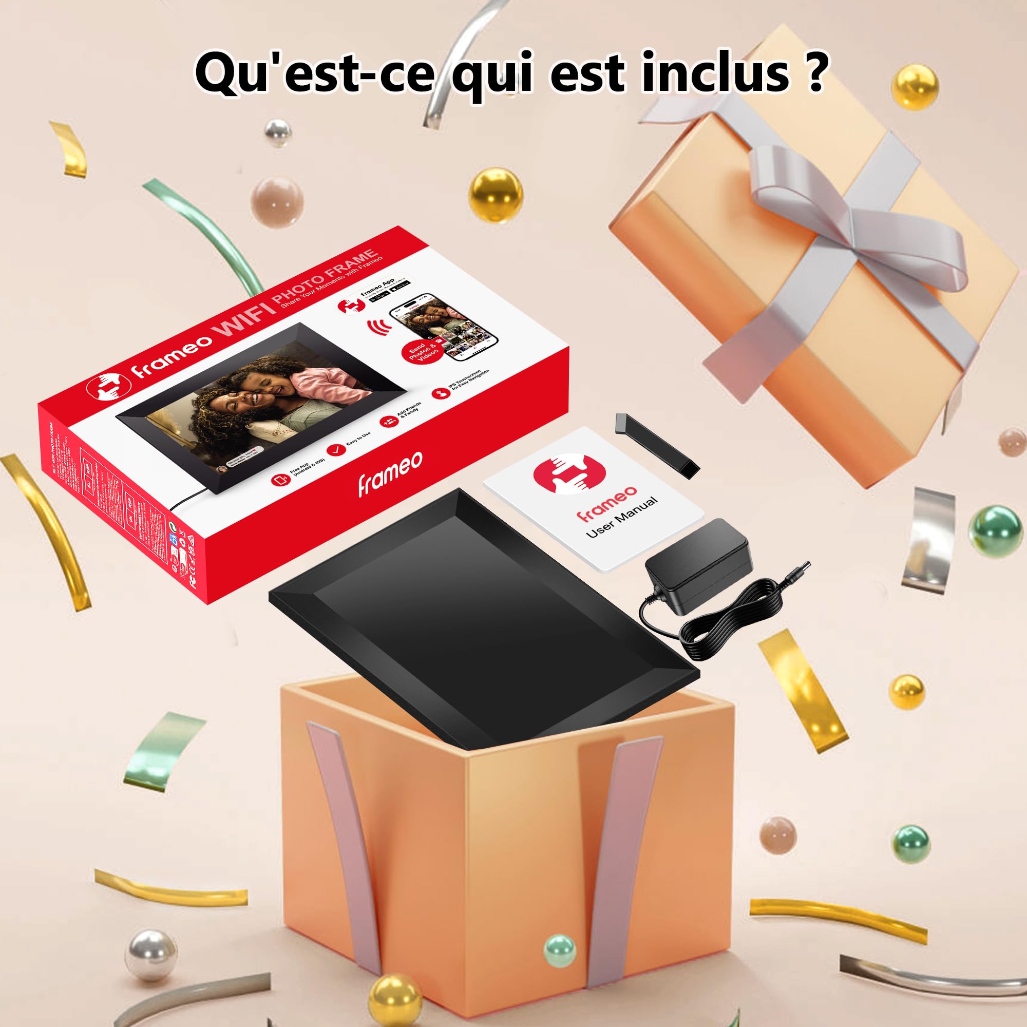 Frameo Cadre Photo Numérique 10,1 Pouces Wi-FI 32 Go, Écran Tactile IPS LCD 1280 x 800P, Cadre Photo Intelligent Cloud avec Rotation Automatique et Audio, Partagez Photos/Vidéos Instantanément (Noir)