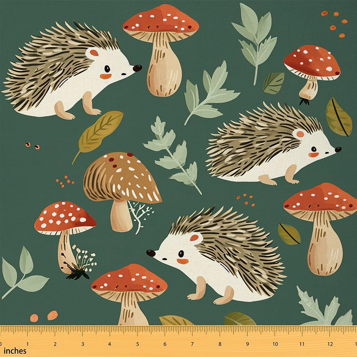 Richhome Multi 01 Jungle Hedgehog Fabric By The Yard,Watercolor Mushroom Leaves Upholstery Fabric,Botanical Plants Rustic Style Decorative Fabric For Home Diy,Vintage Country Decor Sewing Supplies,1 Yard