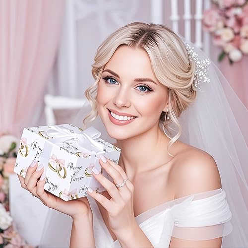 Miniatura 6 de RUSPEPA Rollo de papel de regalo de boda, mini rollo, lazos rosas y anillos dorados con diseño de texto "Always & Forever", elegante envoltura de