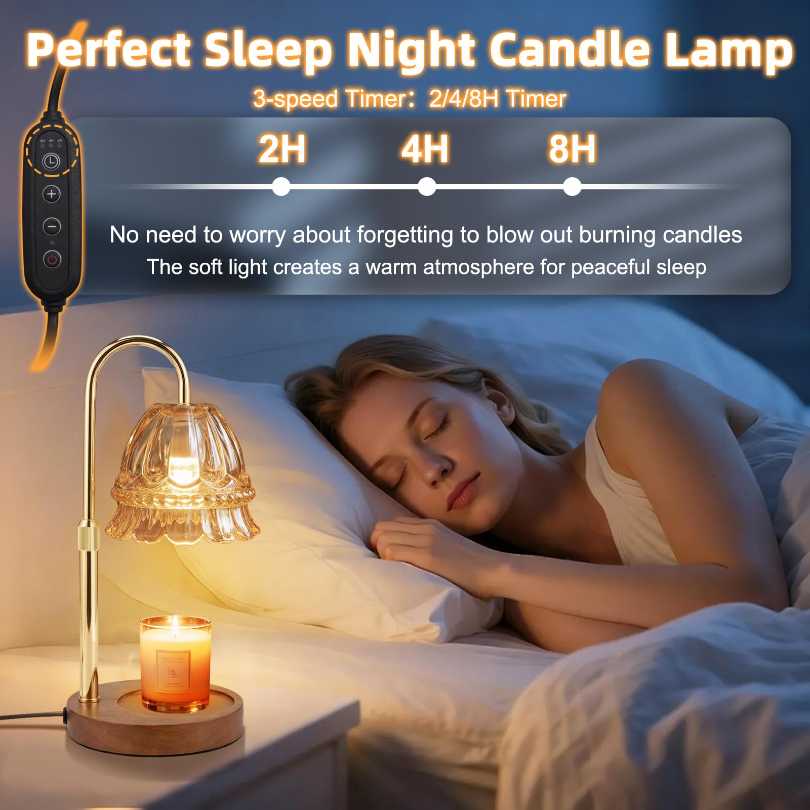 Lámpara Calentadora de Velas, Lámpara Calienta Velas con Temporizador y Atenuador, Candle Warmer Lamp Eléctrico con 2 Bombillas, Vela Lampara Perfumada Altura Ajustable para Hogar Decoración