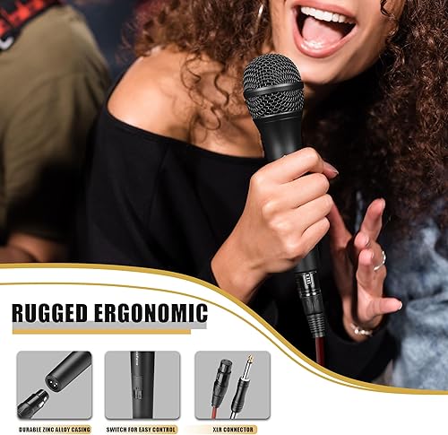 Miniatura 5 de Micrófono dinámico profesional para cantar micrófono de karaoke con cable de audio XLR de 16 pies a 14 pulgadas, micrófono de mano vocal para