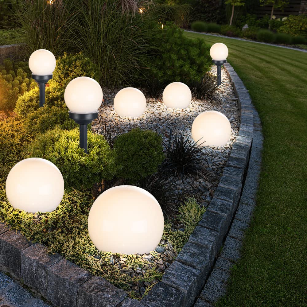 Solarlampen für Außen Kugel Gartenleuchte Erdspieß Kugelleuchte Solar LED Solarkugel für den Garten, weiß schwarz, LED warmweiß, DxH 10x38 cm Beleuchtung