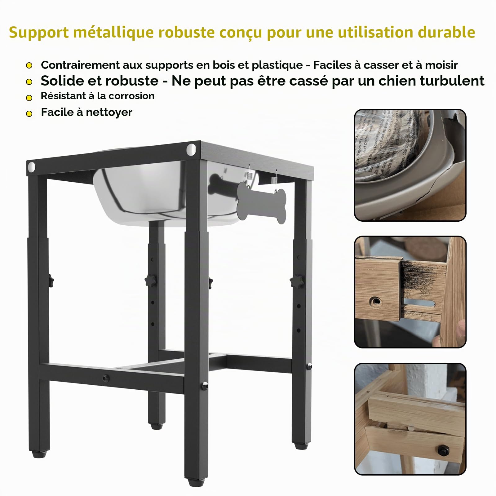 ADENGL Gamelle d'eau surélevée de 5 litres pour grands chiens, 4 hauteurs réglables (33 à 45,7 cm), bol surélevé en acier inoxydable avec tapis anti-déversement et support en métal robuste, mangeoire
