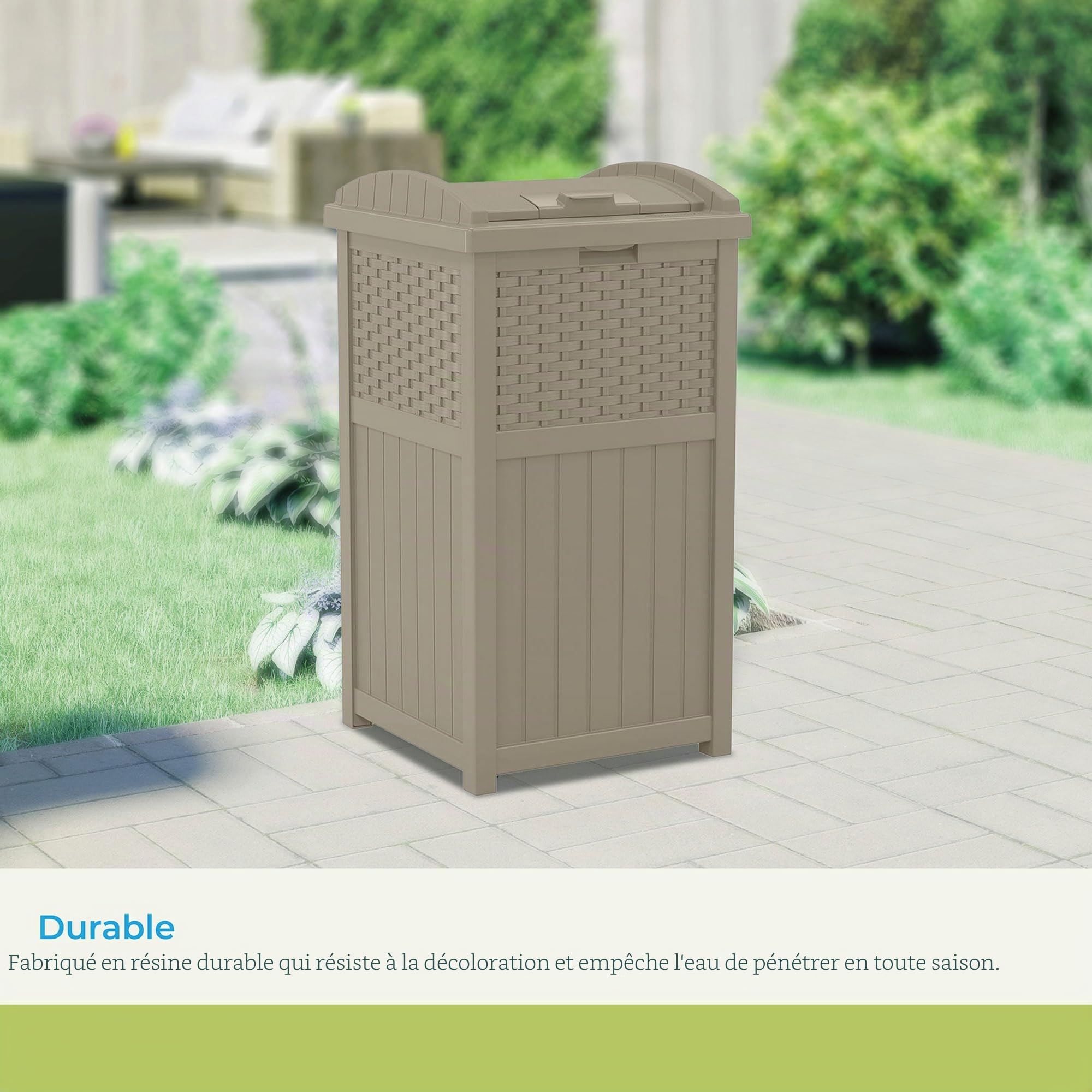 Suncast Poubelle d'extérieur en résine avec Couvercle - pour Jardin, terrasse, Patio - Taupe foncé - 100 litres