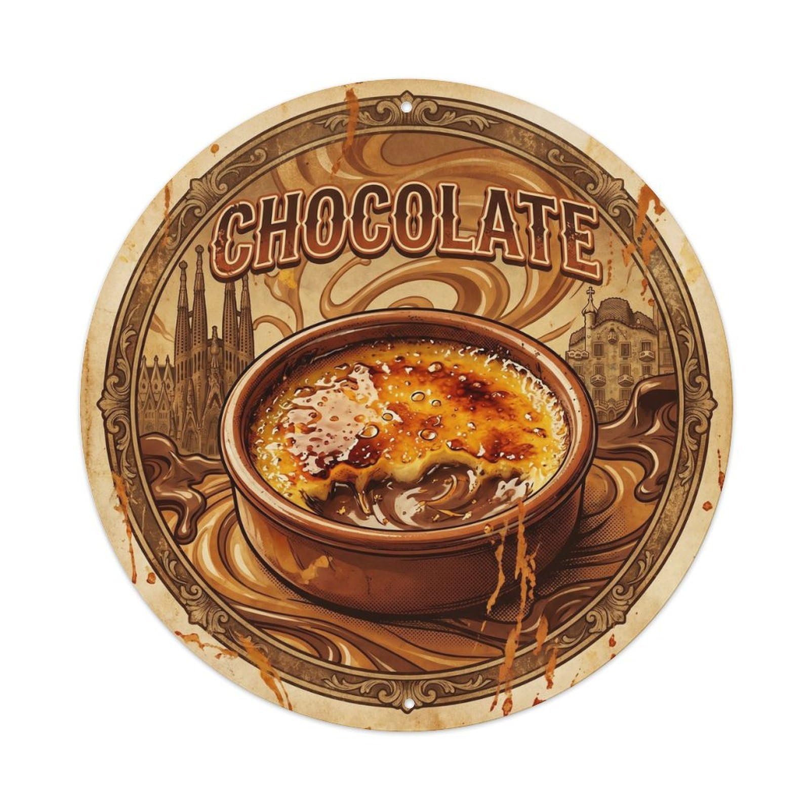 Olyhtr 8X8inch Classic Style Classic Cafe Spanish Chocolate Candy Shop Food Culture Metal Tin Sign
