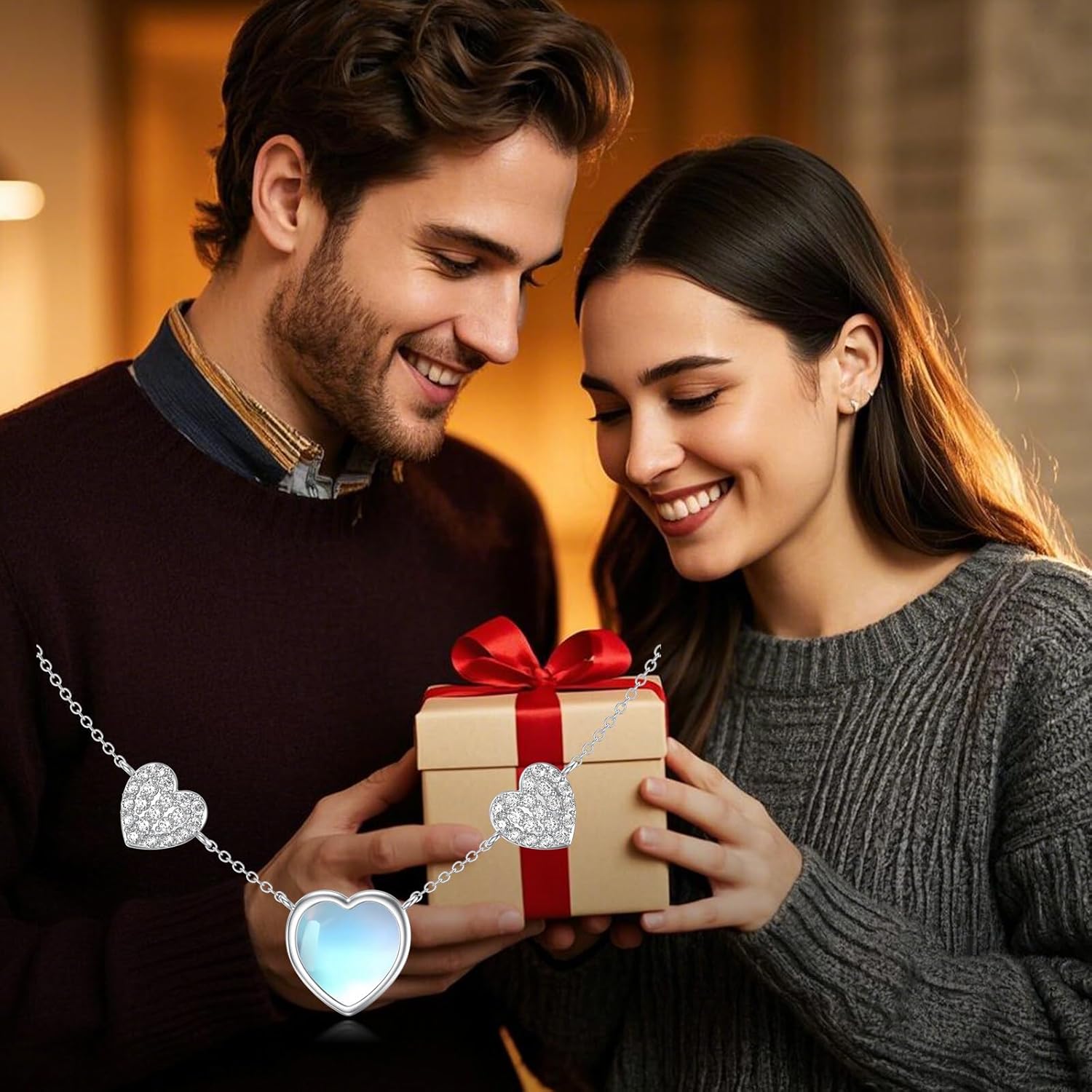 Moonstone Heart Necklace for Women 925 Sterling Silver Moonstone Stone Heart Pendant Jewelry Gift for Her - Image 6