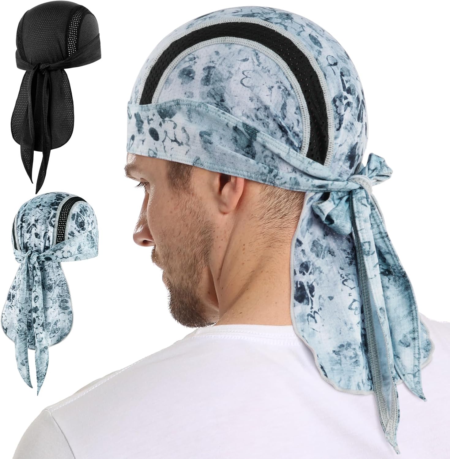 MELASA Do Rag Skull Cap Helmet Liner, Cooling Mesh Bandana Cap, Sweat Dew Rags Head Cover for Men Cycling Motorcycle Running