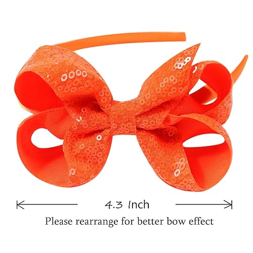 Miniatura 10 de Amybasic Diademas con lazo para el pelo de lentejuelas brillantes, lazos de cinta para niñas, niños y mujeres (rosa intenso)