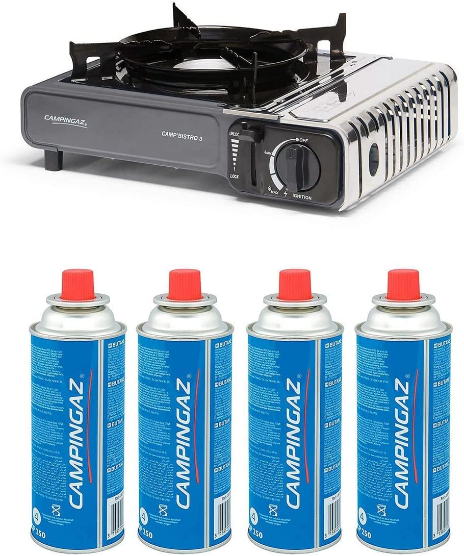 G GRIMALDI Campingaz - Camp Bistro 3 - Fornello a gas portatile completo di 4 cartucce gas CP250