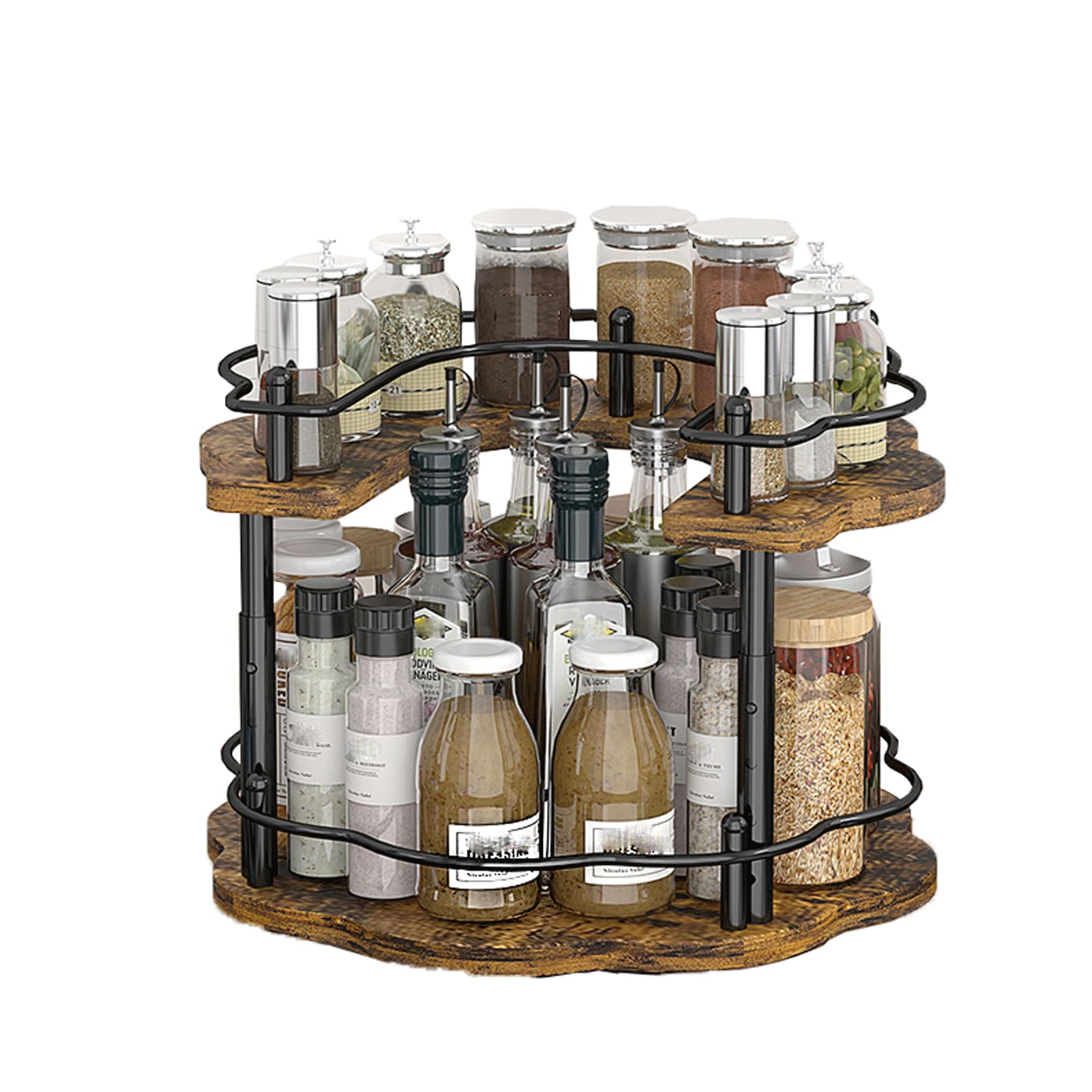 Organizador de platos giratorios de madera, estante para especias, giratorio, organizador de cocina, frigorífico, bandeja giratoria, rotativo, para cocina, espacio de trabajo (negro)
