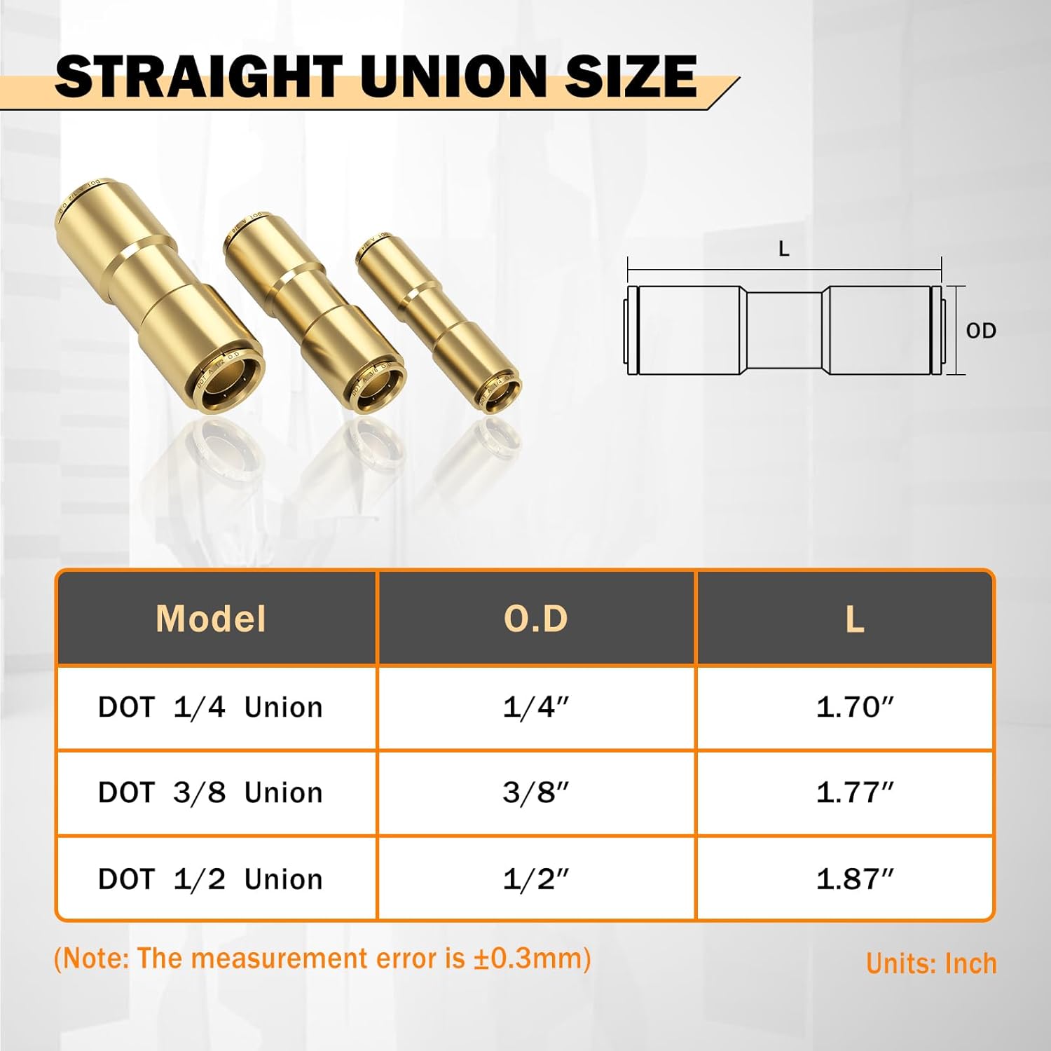 CheeMuii 6 PCS 3/8 Brass DOT Air Line Fitting Straight Union Quick Connect Fittings 3/8 Air Hose DOT Air Fittings for Semi Truck Trailers Industry Air System