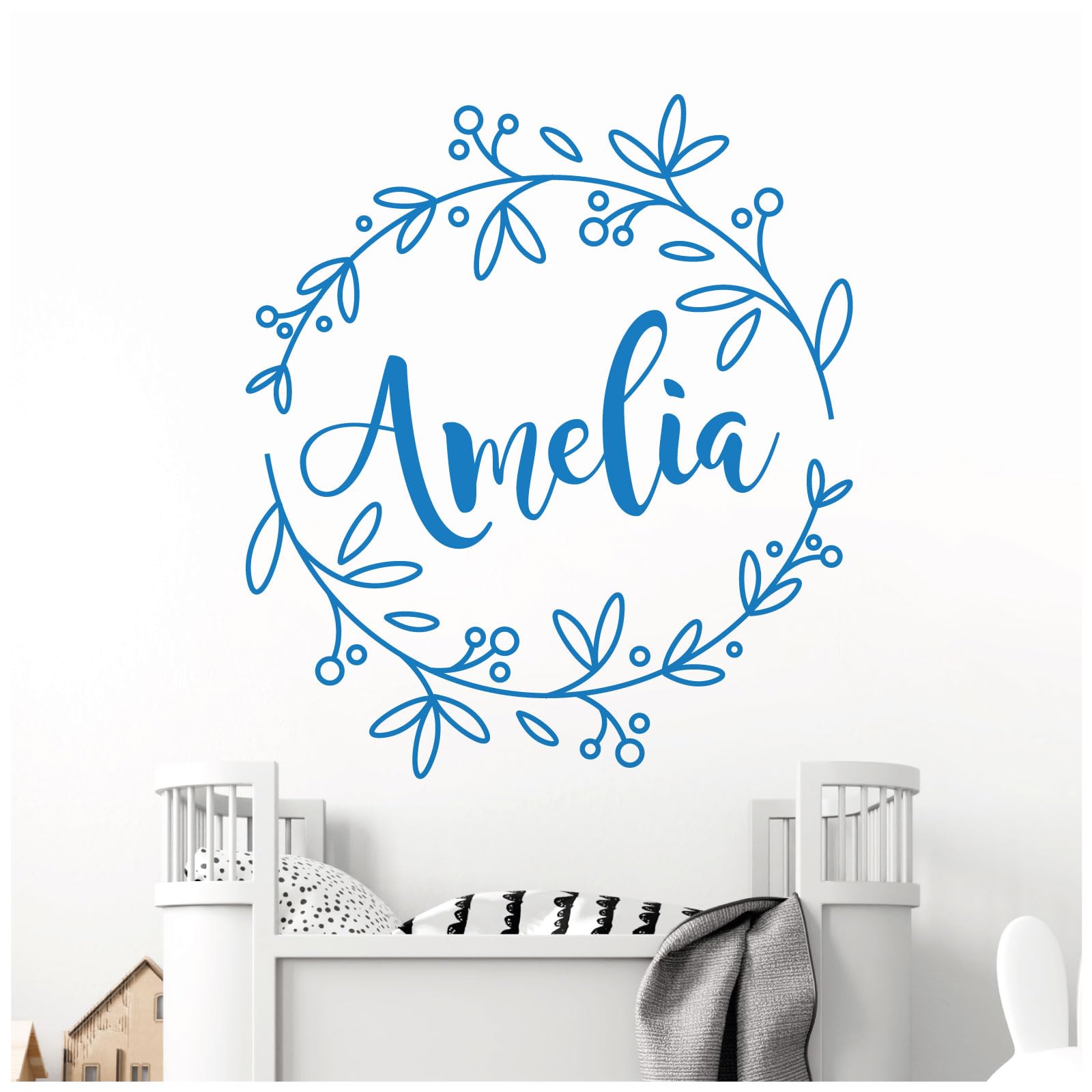 Personalised Name - Floral Wreath - Nursery Vinyl Wall Decal Sticker [Large] [Ocean]