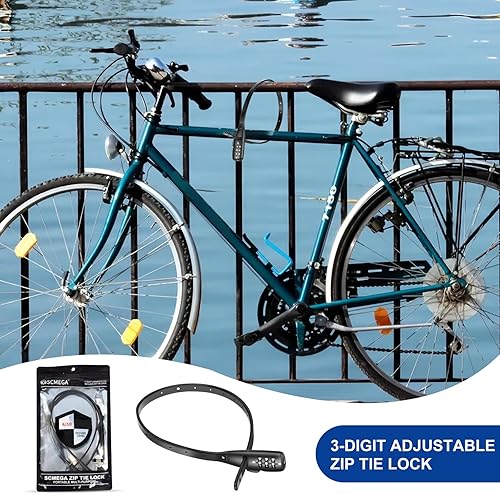 Miniatura 8 de Paquete de 2 candados de cable combinados de 3 dígitos con cierre de cremallera, ajustable y ligero para bicicletas, cascos, armarios, neveras,