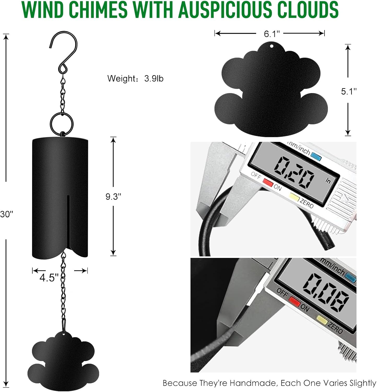 Feng Shui Windbell with Auspicious Clouds,Large Wind Chimes for Outside Deep Tone,Memorial Wind Chimes for Loss of Loved One Prime.30 Inch - Image 2