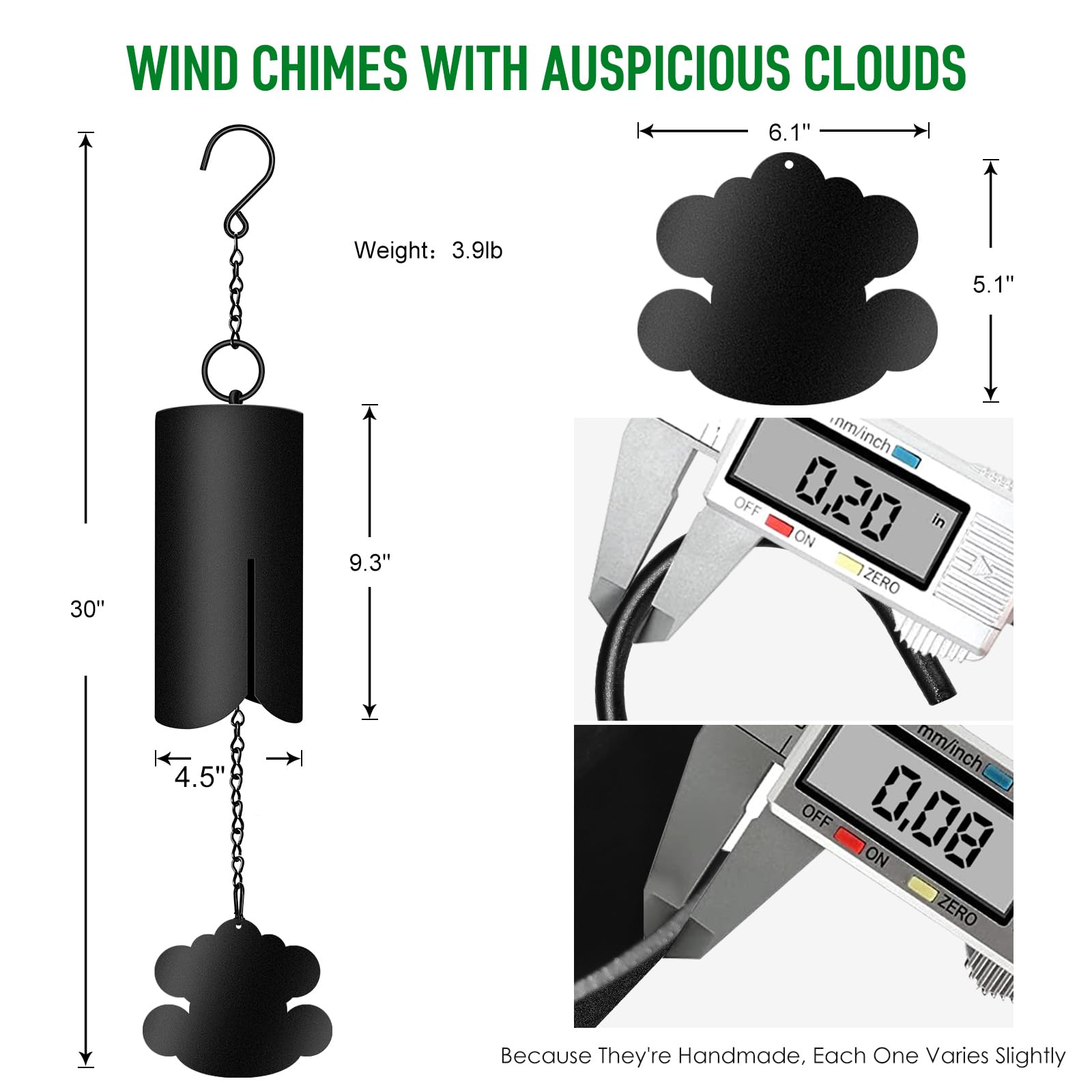 Snveod Großes Windspiel für den Außenbereich, Windspiele mit verheißungsvollen Wolken, heldenhaften Windglocken, tiefer Klang, Gedenk-Windspiele zum Verlust der geliebten Person. Mattschwarz 76.2 cm