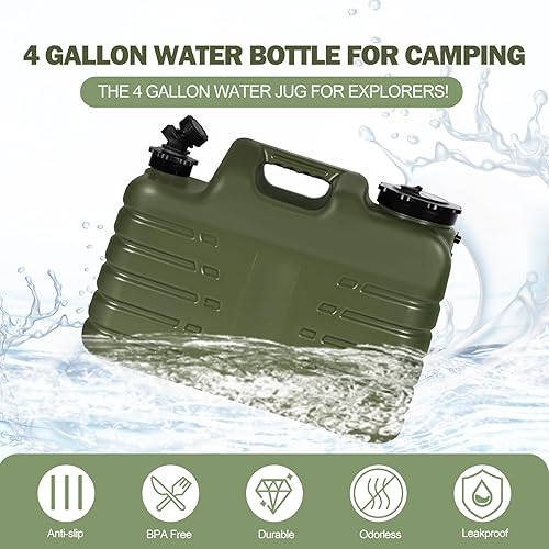 Miniatura 6 de Lineslife Contenedor de agua con espita, almacenamiento de agua portátil de 4 galones15L, tanque de agua para camping, equipo de supervivencia y