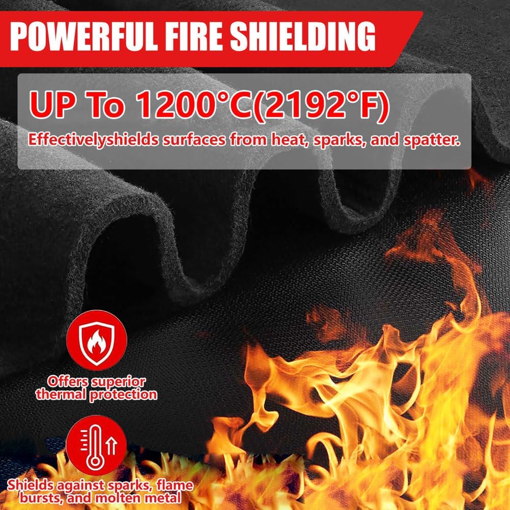 COYOUCO Fireproof Welding Blanket & Pad, 10mm Thickened Fire Resistant Carbon Felt Cloth, Flame Retardant Fabric, Heat Shield for Grill Cover, Soldering, Firepit, Smoker,100cmx100cm
