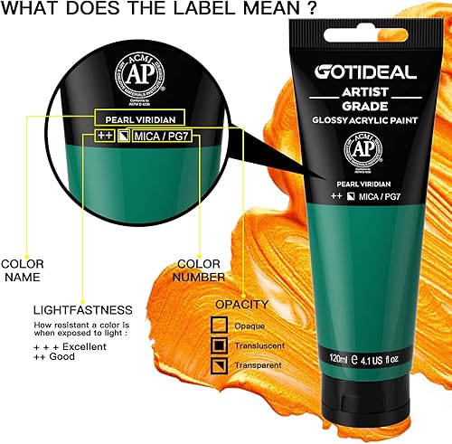 Vista 53 de GOTIDEAL - Pintura acrílica champán, tubos de 4.1 oz, no tóxicas, color duradero, abundantes pigmentos, para pintor adulto o niño y para lienzo