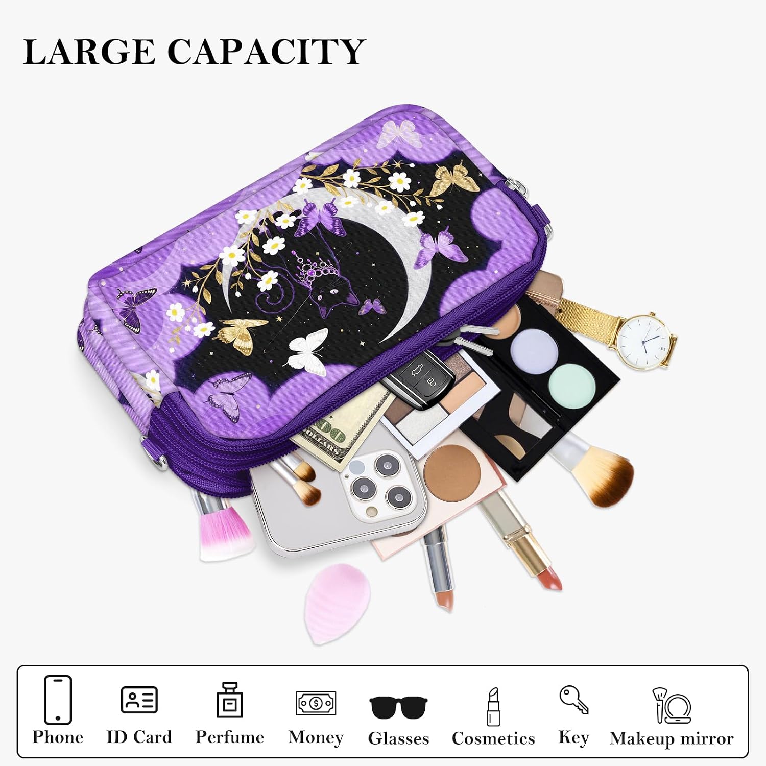 BIAOTIE Wristlet Purses for Women, Nylon Small Crossbody Bags with Adjustable Strap 3 Zipper Wristlet Wallet Phone Organizer image 3