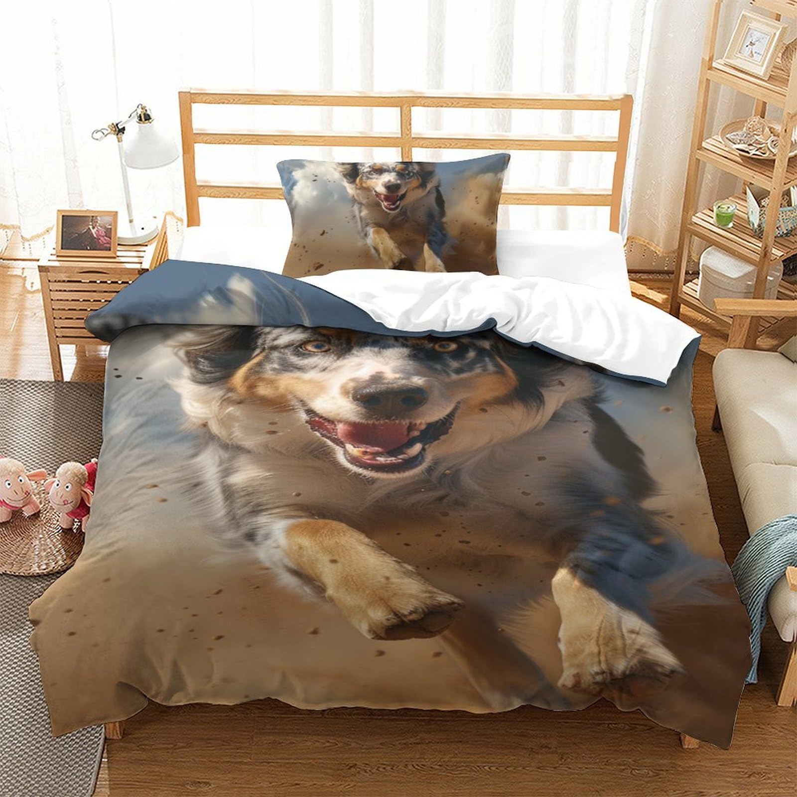 Housse de couette Chien Berger Allemand 135x200 microfibre anti-plis facile à laver sans repassage