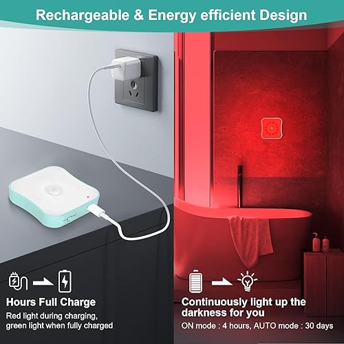 Miniatura 6 de ZOCIFINER Luces nocturnas rojas con sensor de movimiento, luces nocturnas rojas inalámbricas, luces nocturnas rojas recargables para escalera,