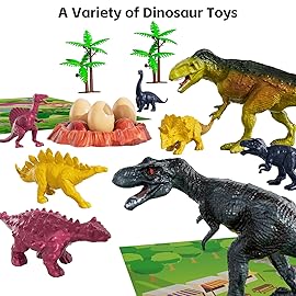 TEMI Dinosaur Truck Toy for Kids 3-5 Years, Triceratops Transport Car Carrier with 8 Dino Figures, Activity Play Mat, Dino Eggs and Trees, Capture Jurassic Dinosaurs Play Set for Boys and Girls