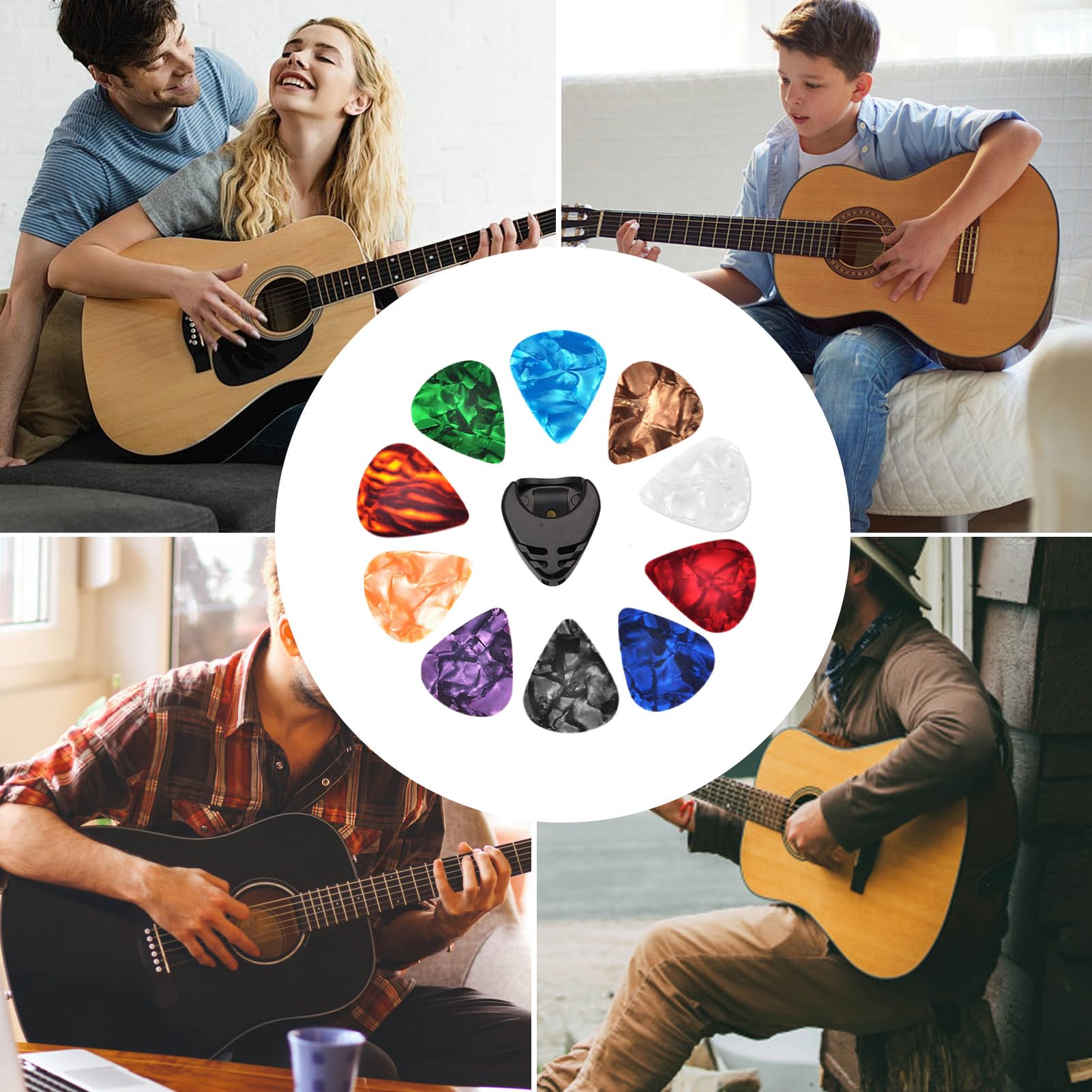 Light Guitar Picks, 0.46mm Plectrums for Ukulele with Adhesive Storage, Thin Durable Material Details with Bright Tone Function, Unique Selling Points, Professional Set for Kids Adults Strumming 11Pcs