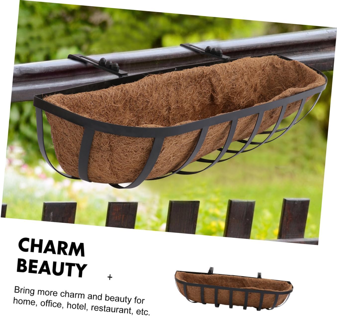 Wall-Mounted Coconut Palm Liner Flower Basket, 24-inch Iron Art Hanging Planter for Home and Office, Rustic Vertical Wall Planter with Sundries Container