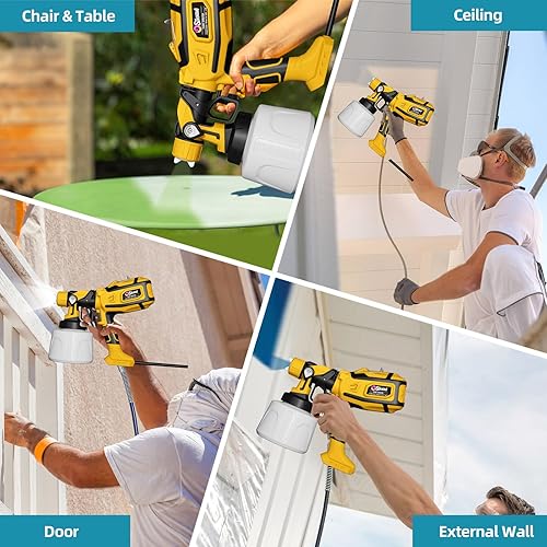Miniatura 9 de Pulverizador de pintura, pistola de pulverización HVLP de 850 W con recipiente desmontable de 47.3 fl oz, pulverizadores de pintura eléctricos con 4