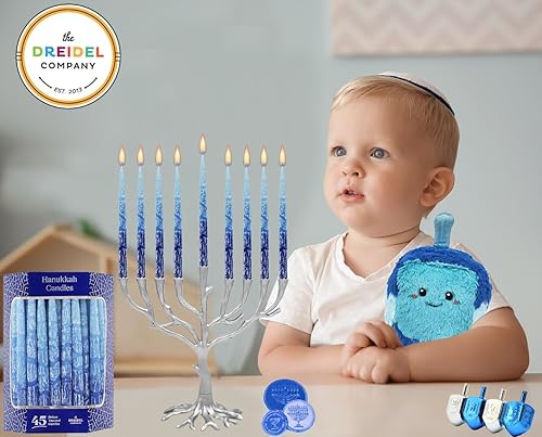 Miniatura 2 de Velas de Hanukkah sin goteo multi azul esmeriladas de lujo cónicas de Janucá (paquete individual)