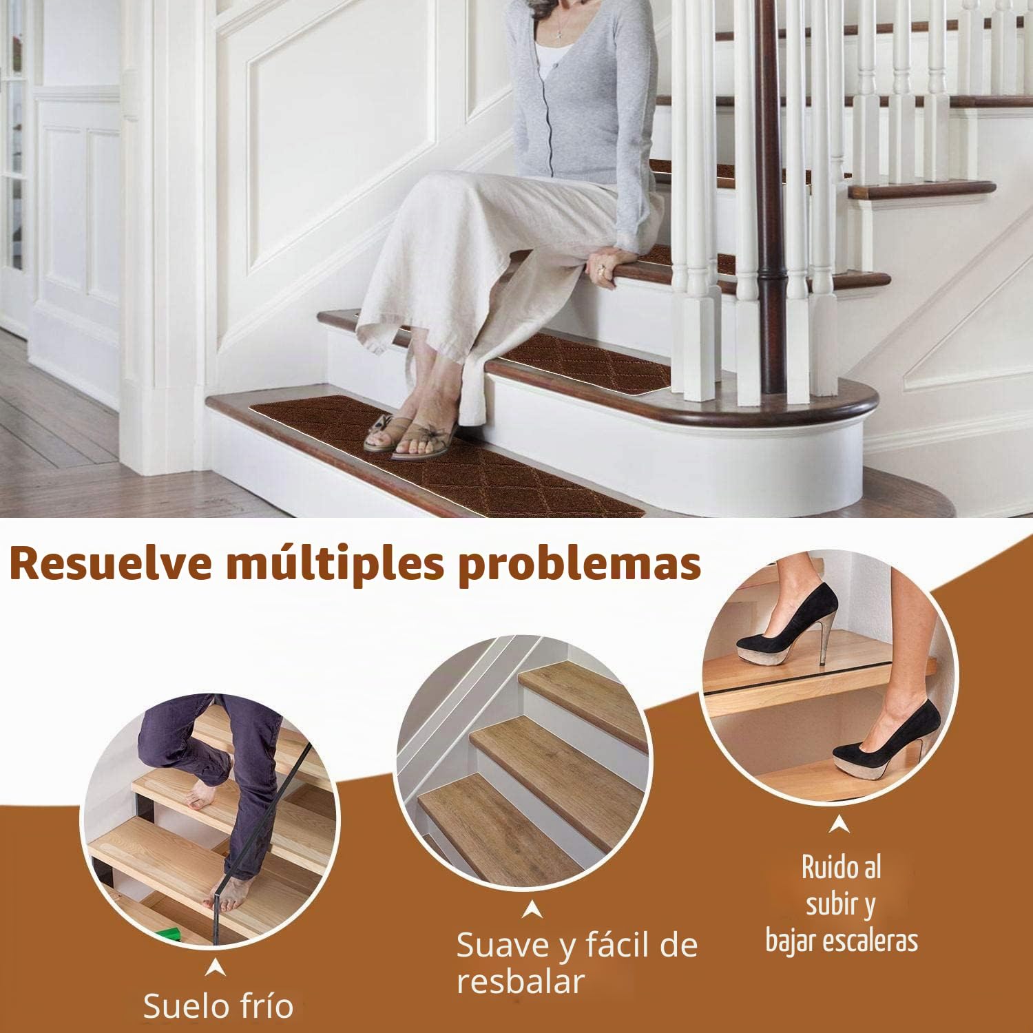 Alfombrillas de Escalera Autoadhesivas 15 uds Gris Claro Rectangular 76x20.3 cm, Alfombras Antideslizantes Para Peldaños De Escalera para Niños, Ancianos y Mascotas (15 Piezas, Gris Claro)