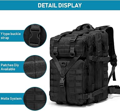 GKXLH Tactical Backpack - 45L Military Tactical Backpack for Men Women, 900D Oxford Fabric Tactical Army Bug Out Bag Rucksack Daypack, Tactical Bag for Hiking, Fishing, Camping