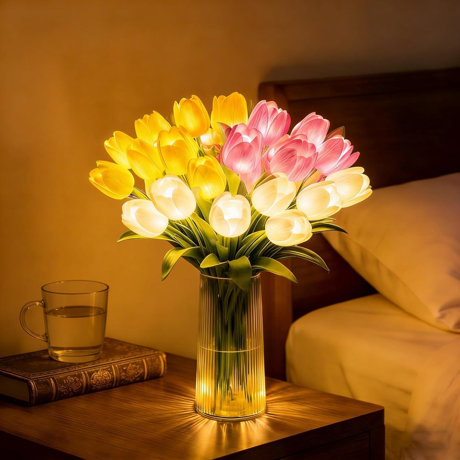 BLOOOK 15PCS Radiant Romantic Tulip Light, LED Artificial Flowers Ambient Night Lamp, Tulip Ambient Night Lamp for Mother's Day Valentine’s Birthdays Weddings Housewarming Gifts (Mix)