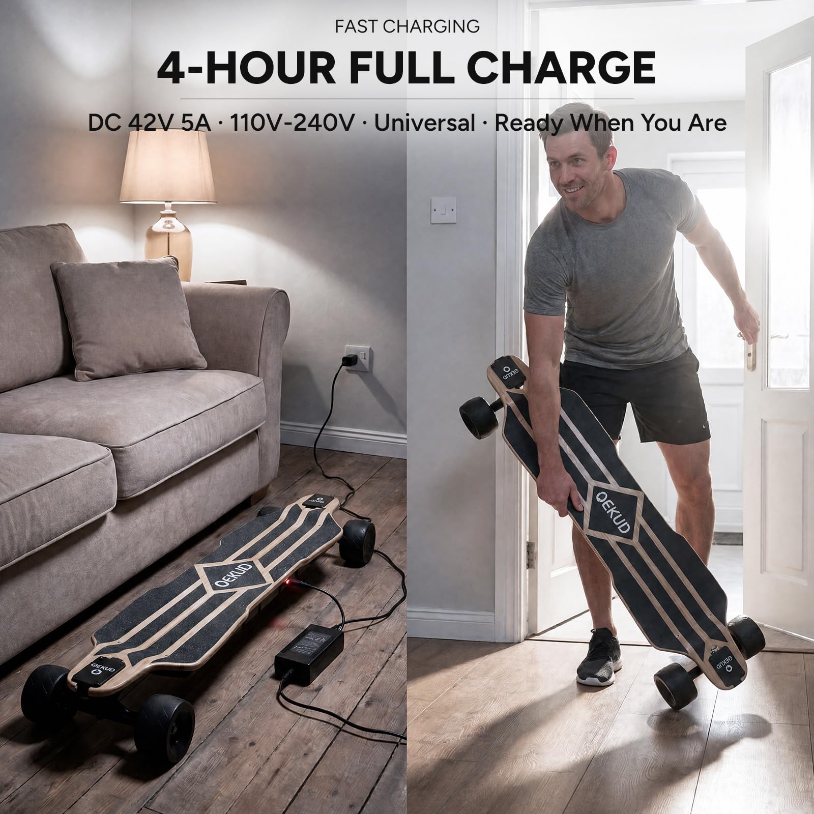 V2 Skateboard électrique, longboard double moteur 1200 W | Portée de 90 km, skateboard électrique tout-terrain puissant pour adultes et adolescents