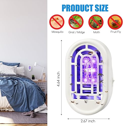Miniatura 2 de Paquete de 2 exterminadores de insectos para interiores, con enchufe, matamosquitos, eléctrico, portátil, para el hogar, con luces moradas, lámpara