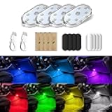 4PCS 7 Colors Magnetic Car Interior Ambient Lights Wireless, Mini USB C Rechargeable Car Led Lights Interior with 6 Bright Led Lamp Beads, Universal Car Interior Accessories for Car Decor