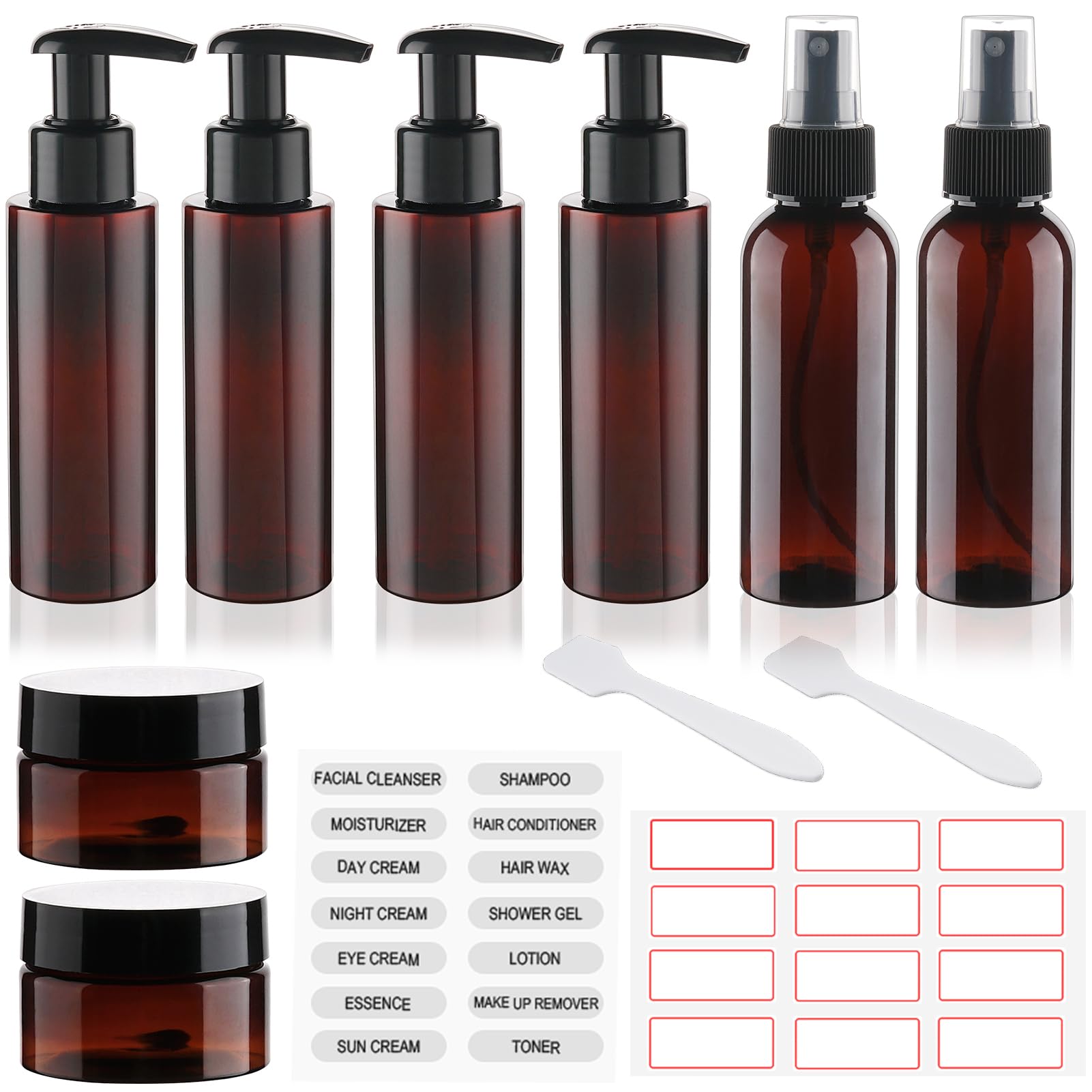 Travel Bottles for Toiletries 8 Pack TSA Approved 3.4oz/100ml Refillable Containers Empty Travel Size Bottles kit Cosmetic, Lotion (Brown)
