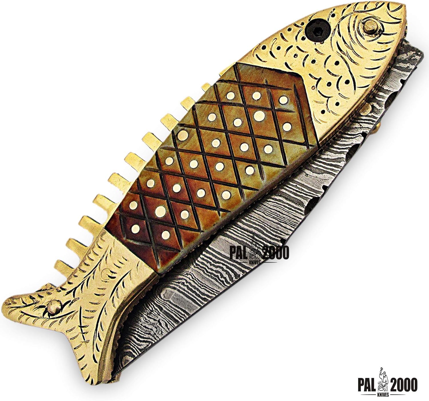 PAL 2000 KNIVES cuchillos de acero de damasco con funda de cuero