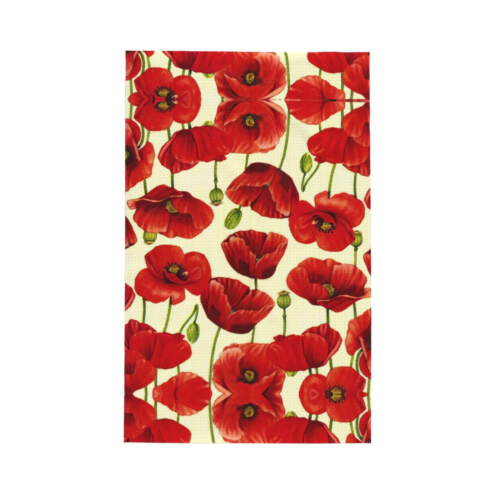 Xxahnbm Black Red Poppy Flower Print Waffle Kitchen Towel,Absorbent Hand Towel