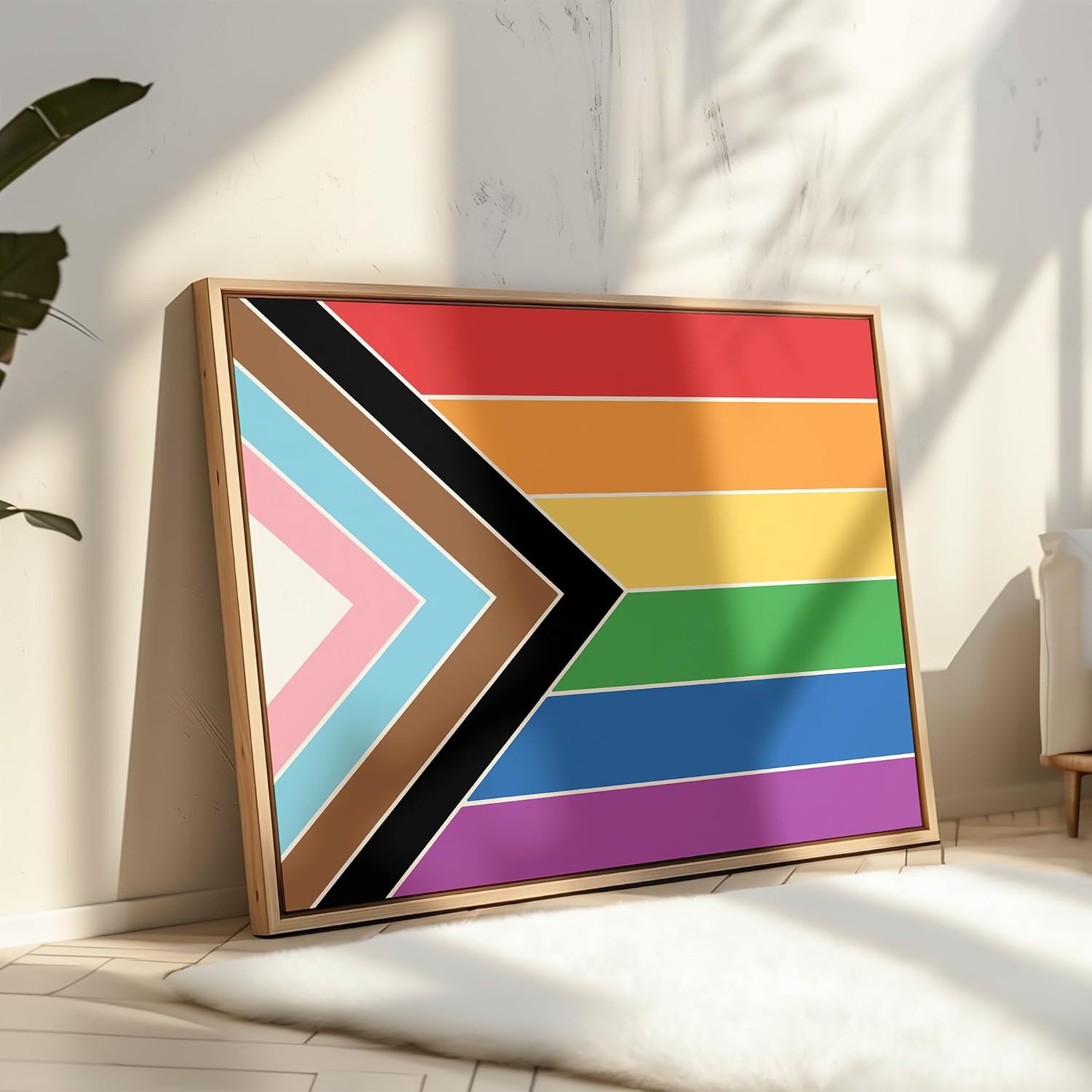 Poster Master LGBTQ Poster - Progressive Pride Rainbow Flag Print - Inclusivity Art - Gift for Men, Women & Gay - Vibrant Wall Decor for Bedroom, Living Room, Office or Dorm - 8x10 UNFRAMED Wall Art
