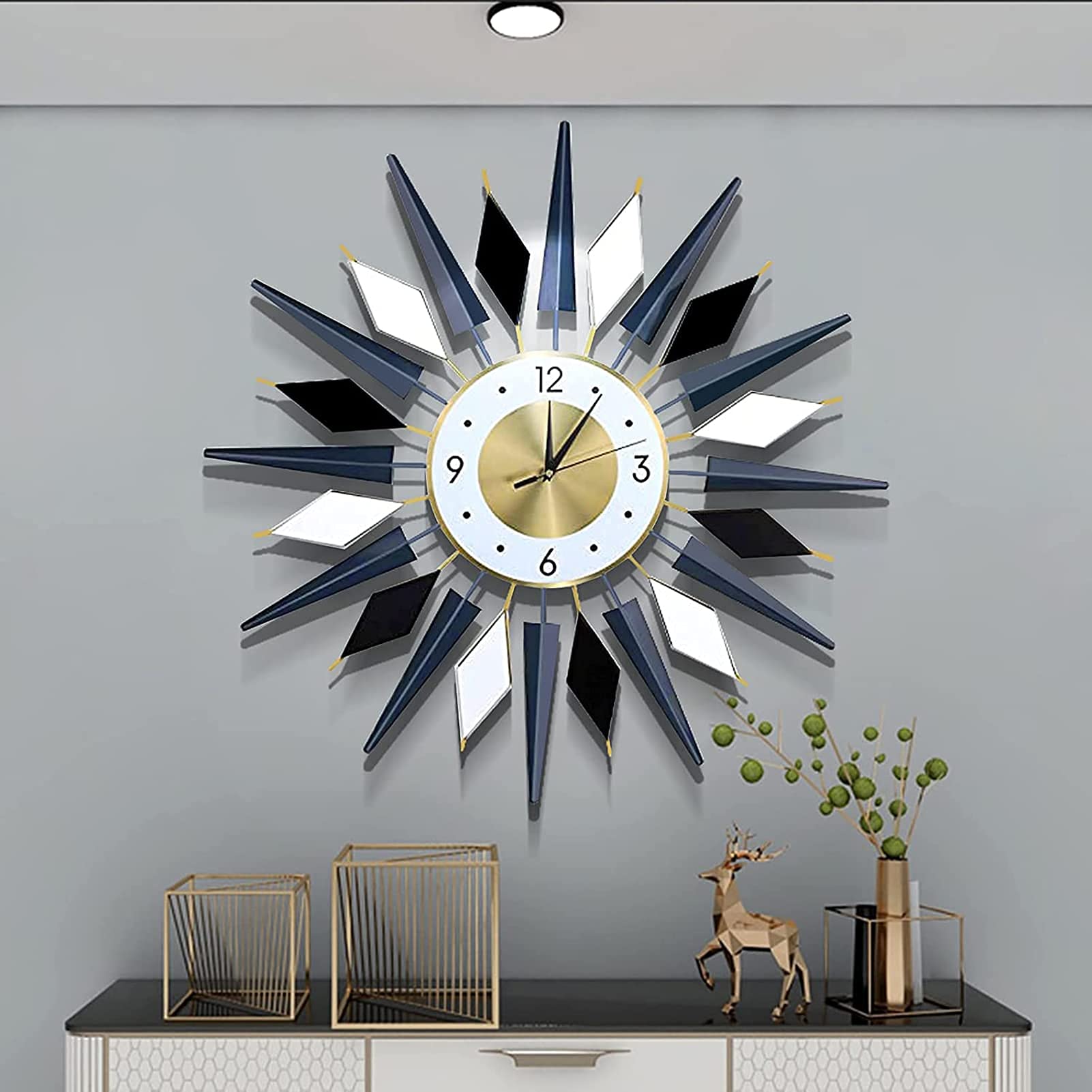 SaryEdge Metal Wall Clock, Wall Clock for Living Room Decor Non-Ticking Silent Quartz, Simple Operation Easy to Read Art Digital Wall Clocks for Living Room, Bedroom,