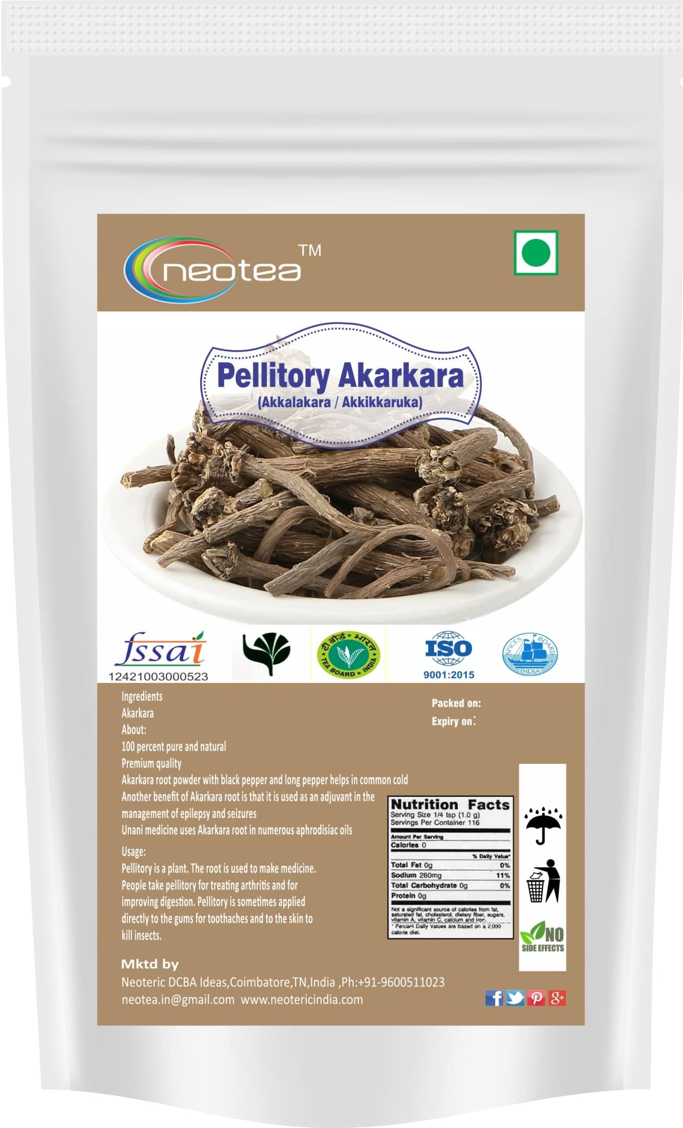 neoteaPellitory Akarkara/Akkalakara/Akkikkaruka/Akkirakkaram/Akarakaramu (250g)
